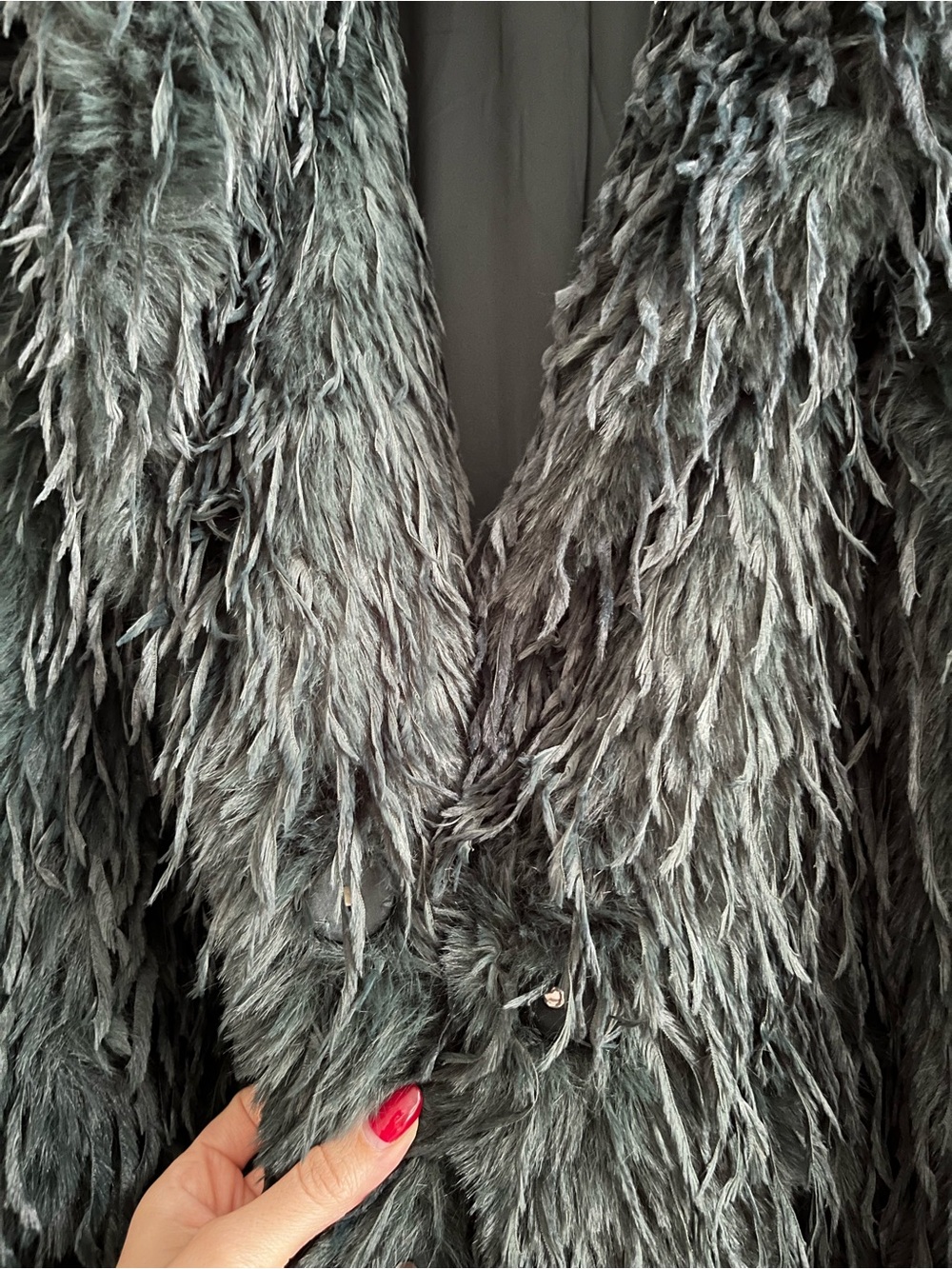 NWOT Naked Wardrobe Faux Fur Feather Long Coat Shag Jacket Emerald Green XL - Picture 6 of 7